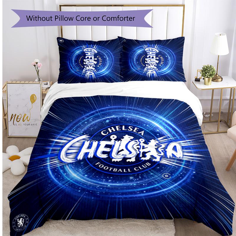 Chelsea FC Pattern Printed 3PCS Bedding Set Soft Skin-Friendly Washable Duvet Cover & Pillowcases Set All Season Bedroom