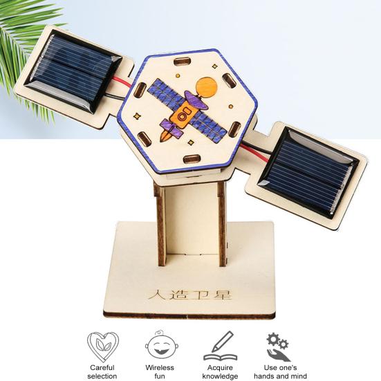 45659 Sets DIY Solar Artificial Satellite Model Kit Educational Handmade Wooden Puzzle Satellite