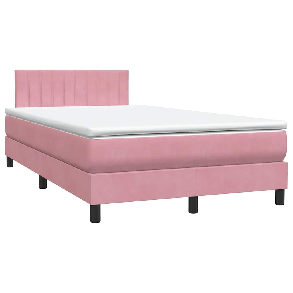 Pink Velvet Box Spring Bed with Mattress & LED Lighting 120 x 220 cm