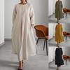 Vestido Vintage Хлопок Льняные Длинные Платья для Женщин Осеннее Однотонное Длинное Рукавное Платье Бохо Макси Карман Свободная Туника Платье Рубашка