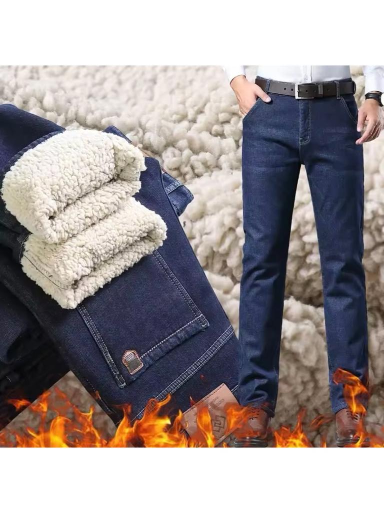 RogueWave Winter Lamb Fluff Denim Straight Pants Thicken Big Size Jeans High Waist Stretch Jeansy Fleece Lined Warm Slim Vaqueros