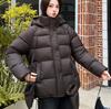 Export women's large twill hooded cotton-padded clothes, waist belt, medium and long styles, small people to keep warm