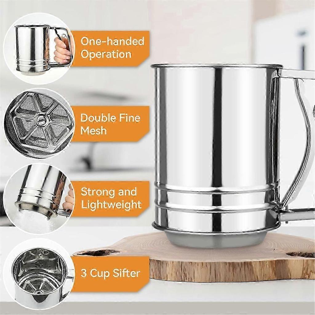 Flour Sieve, Handheld Stainless Steel Sieve Sugar Powder Spreader Set, Suitable for Baking