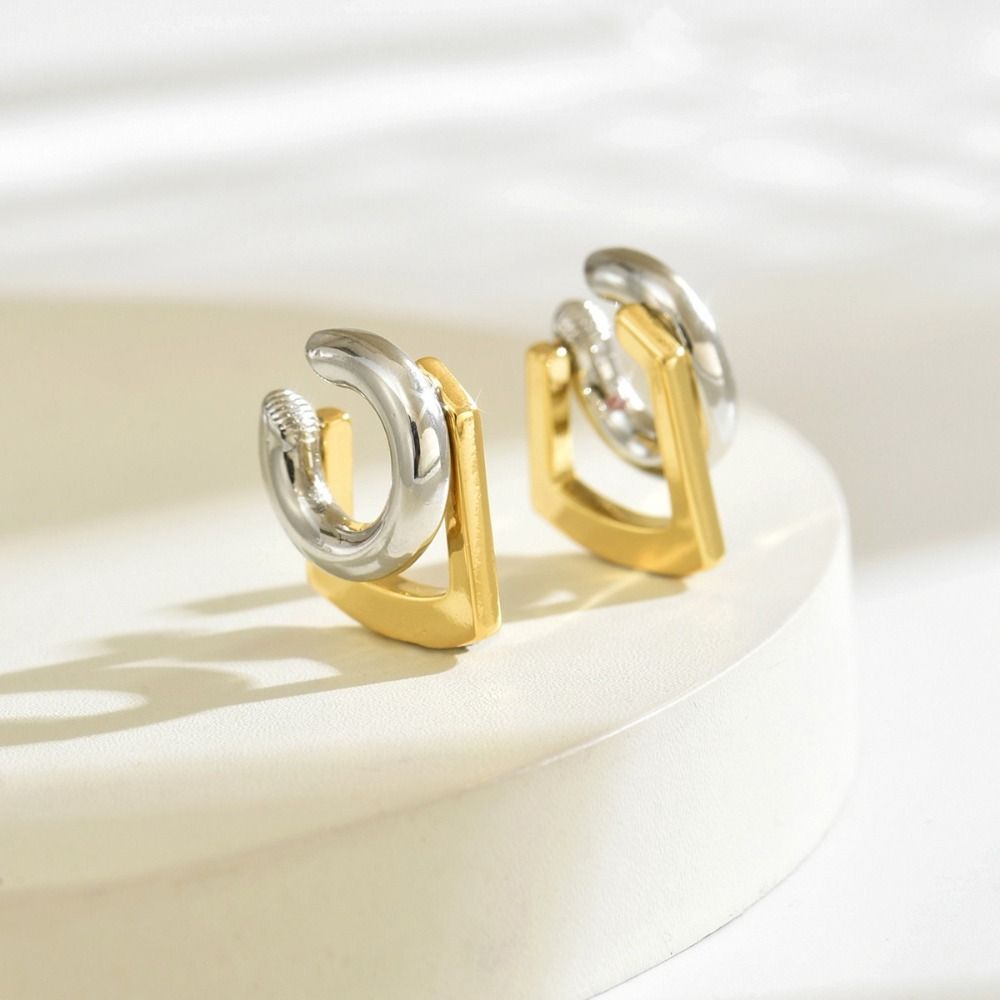 Two-tone Design Double Layer Earrings Mix Color Geometric Earrings No Piercing Earring Retro Style
