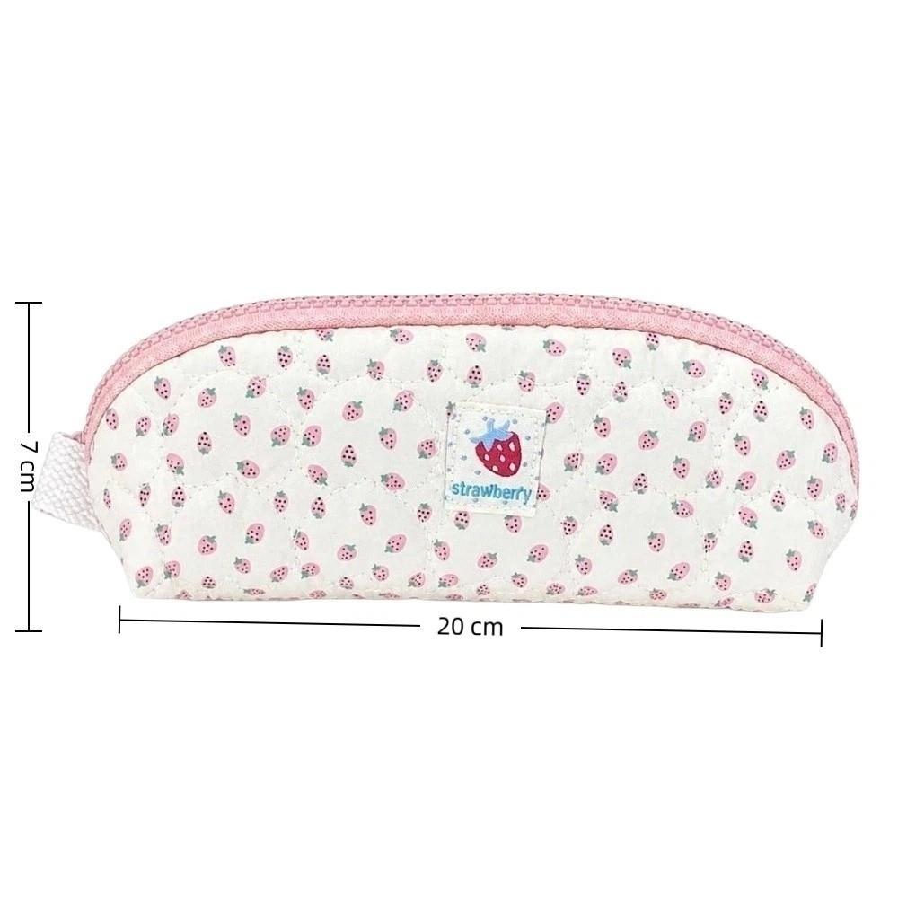 Large Capacity Stationery Bag Pink Strawberry Print Pen Bag Cosmetic Storage Bag School Supplies