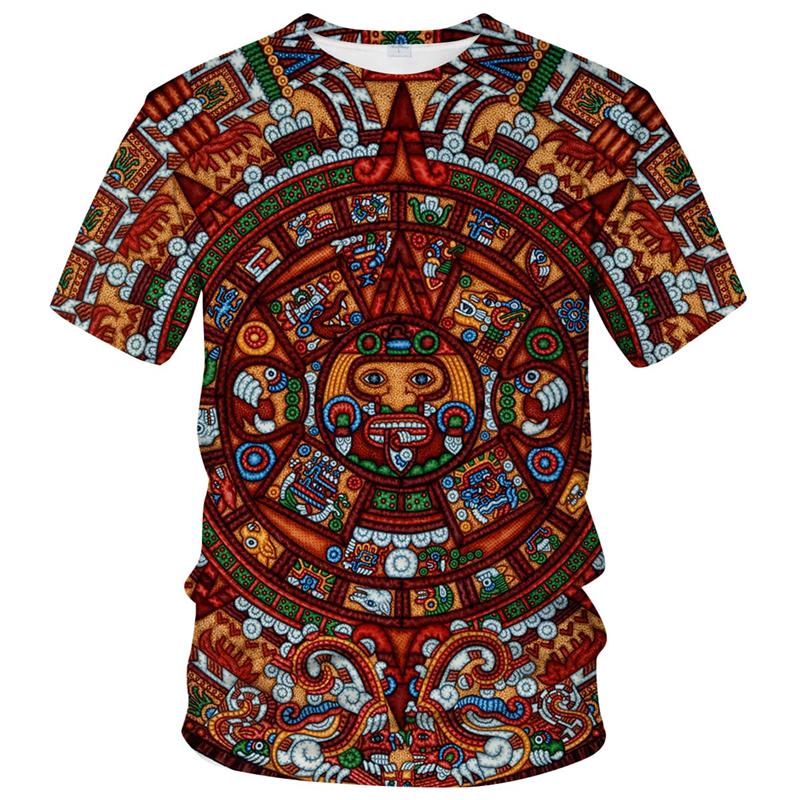 Футболка Retro Mexico Aztec Totem для мужчин, летние футболки с коротким рукавом и 3D-принтом, топы, футболки с тематикой культуры майя, мужская одежда