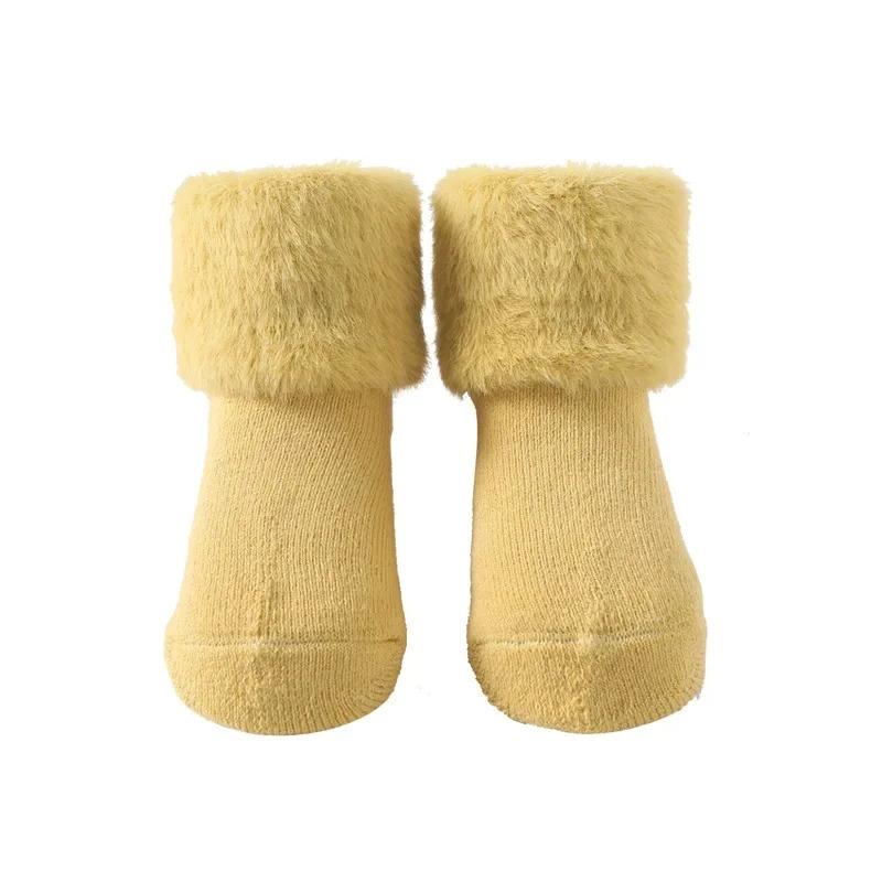 1 пара теплых носков для новорожденных, простые однотонные носки до середины икры для маленьких мальчиков и девочек, милые осенне-зимние шерстяные утепленные хлопковые детские носки