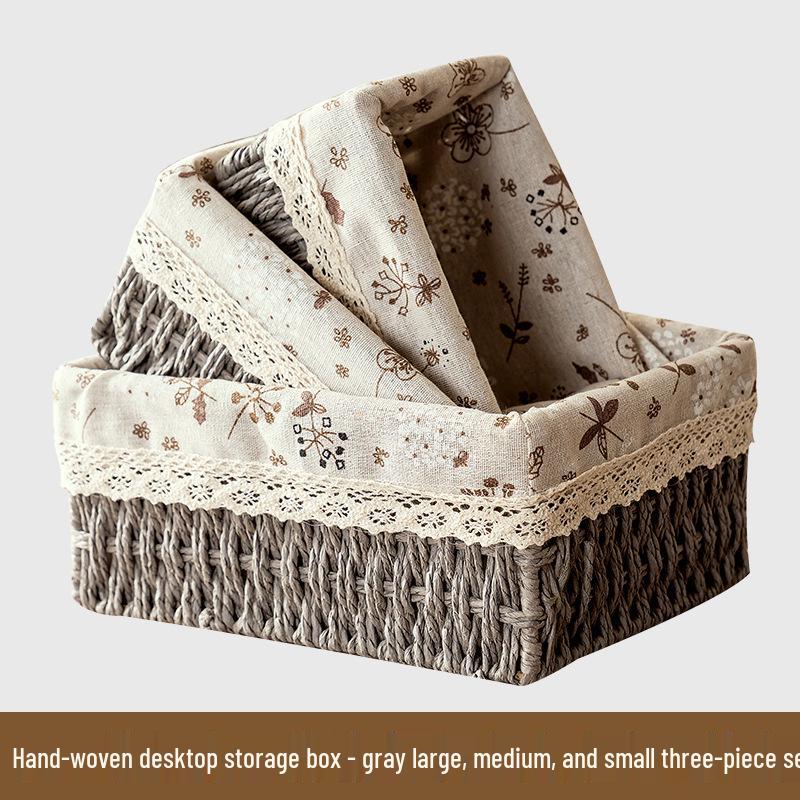 Desktop Storage Basket for Keys, Snacks, Sundries, & Cosmetics - Imitation Rattan Coffee Table Organizer