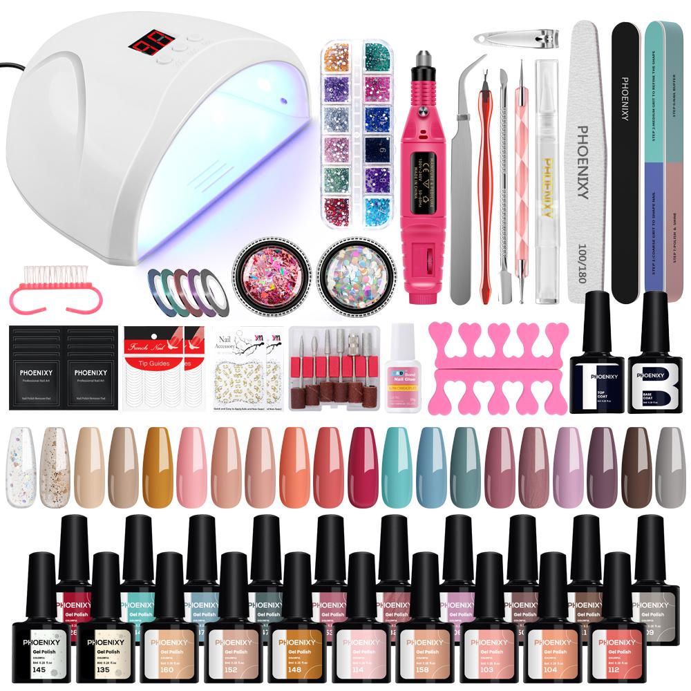 PHOENIXY Набор гель-лаков для ногтей Маникюрный набор со светодиодной лампой для ногтей 36 Вт Набор для ногтей 20 цветов УФ-гель-лак для ногтей Набор инструментов для ногтей