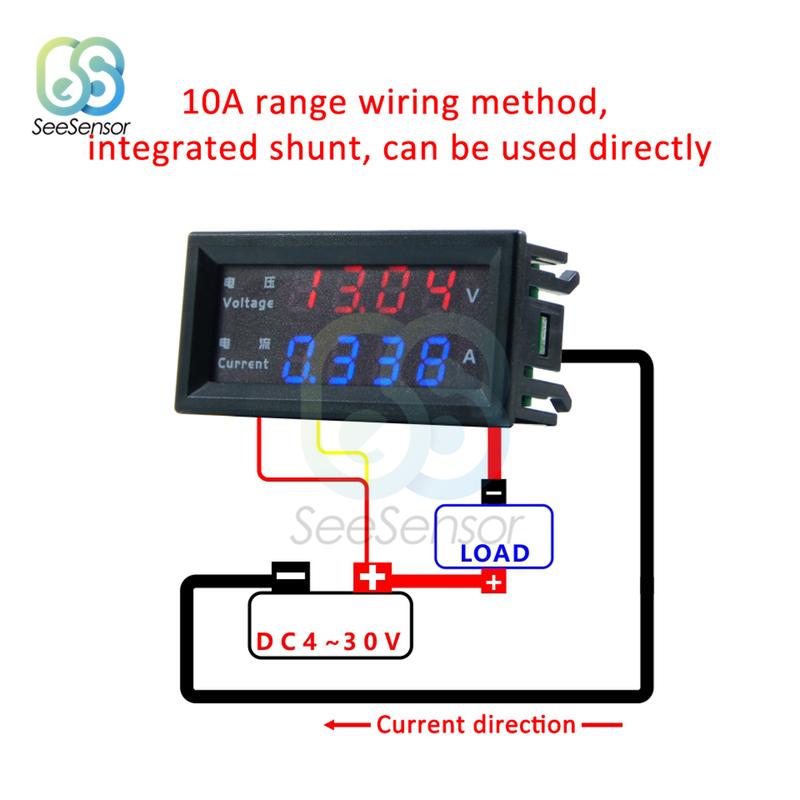 0.28" Dual LED Display 4-digit Mini Digital Voltmeter Ammeter Amp Volt Voltage Current Meter Tester Detector DC 200V 100V 10A