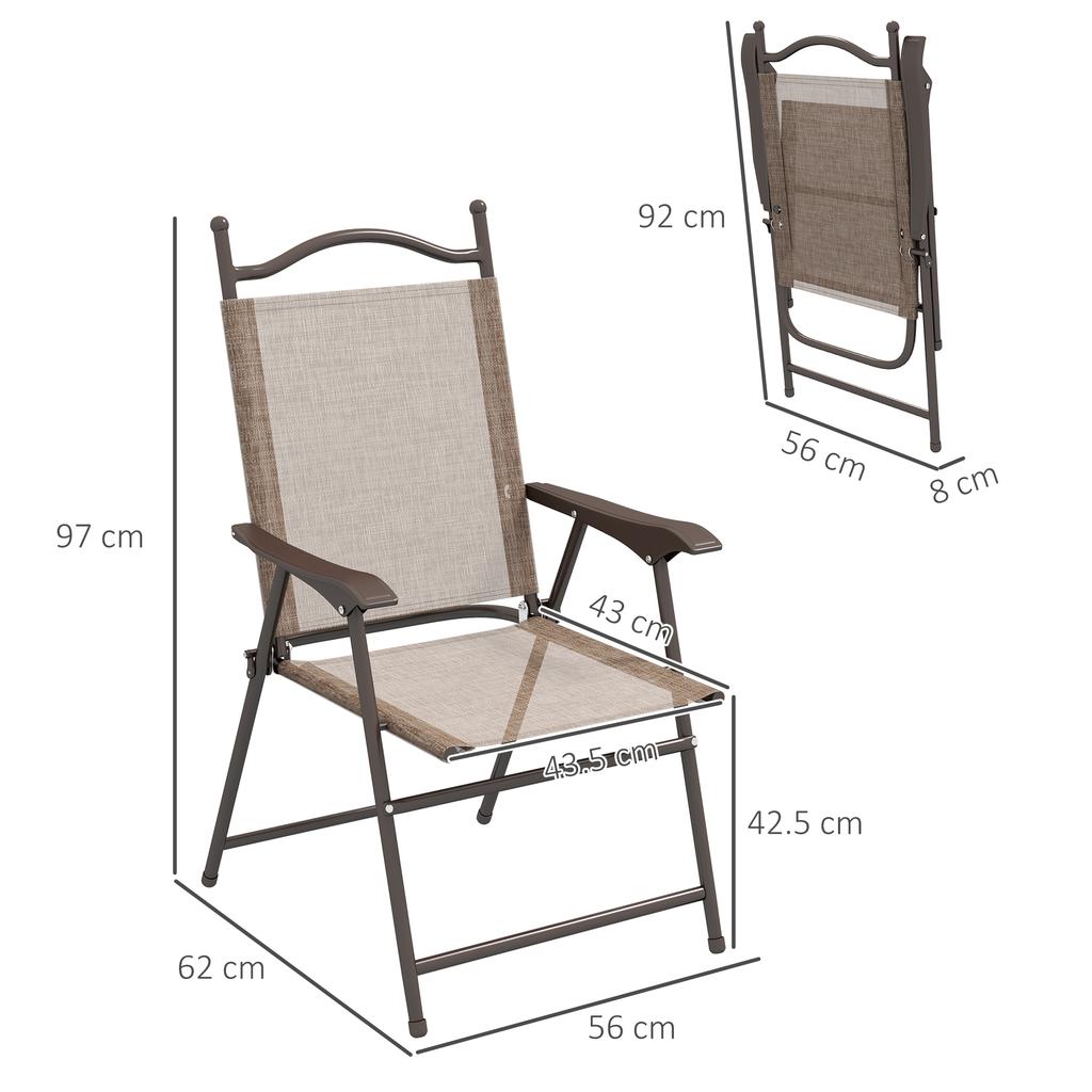 Set Of Two Folding Garden Chairs With Fabric Mesh Seats Mixed Brown