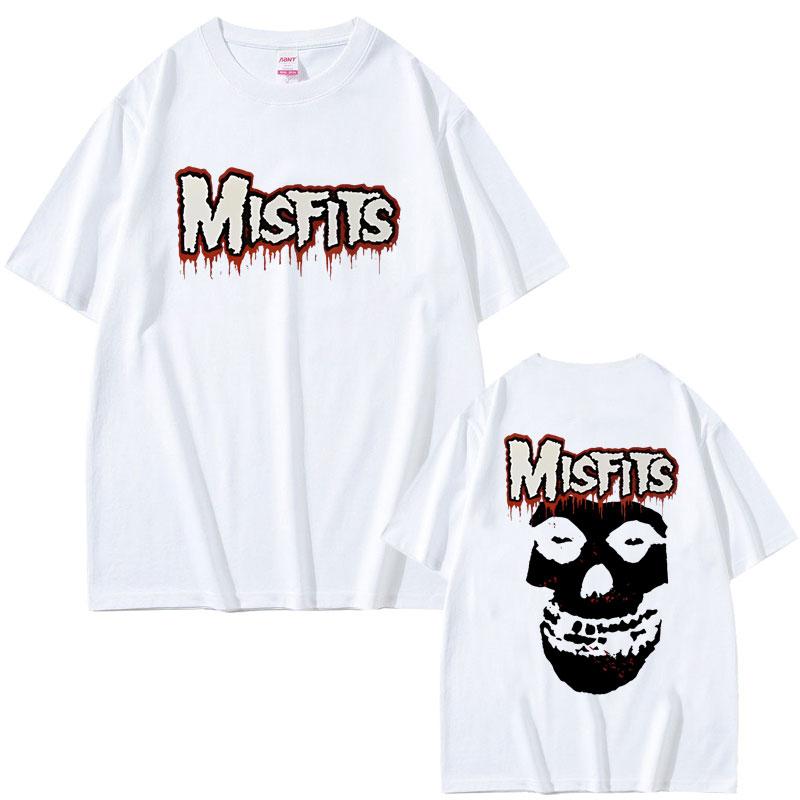 Horror Punk Misfits Skull Rock Double Sided Print T Shirt Unisex Gothic Vintage Oversized Tshirts Male Cotton Short Sleeve Tshirt