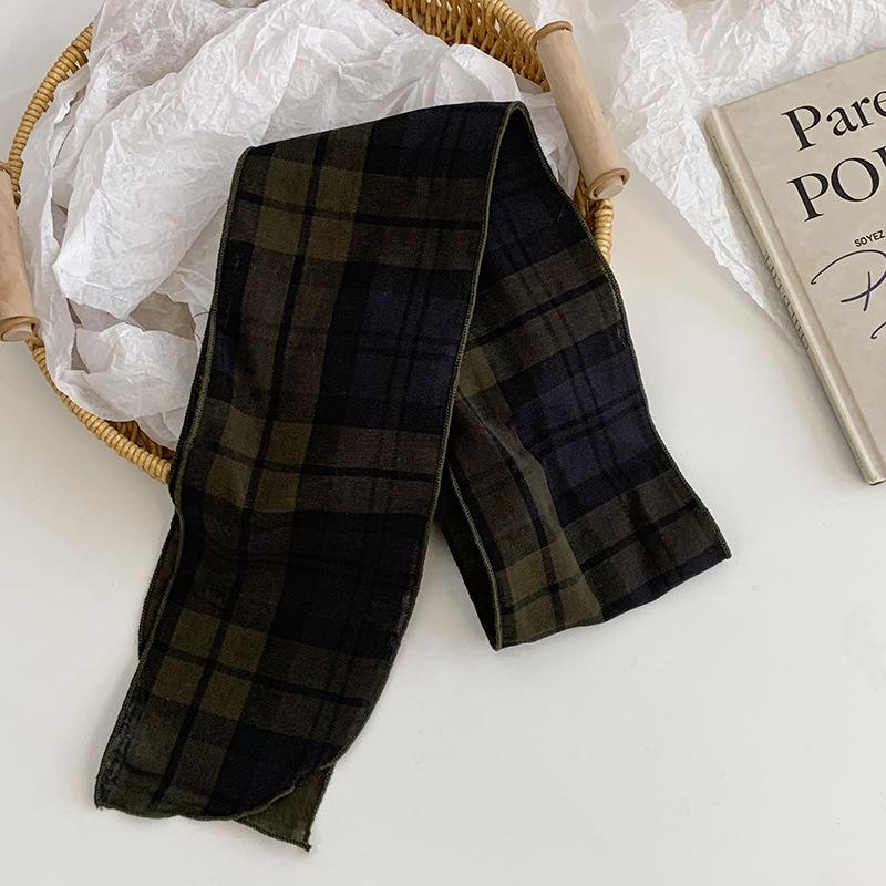 Long Silk Scarf, New with Shirt Neck Protector, Thin Scarf, Neck Circumference, Neck Scarf, Plaid Headscarf, Headband, Hair Tie.