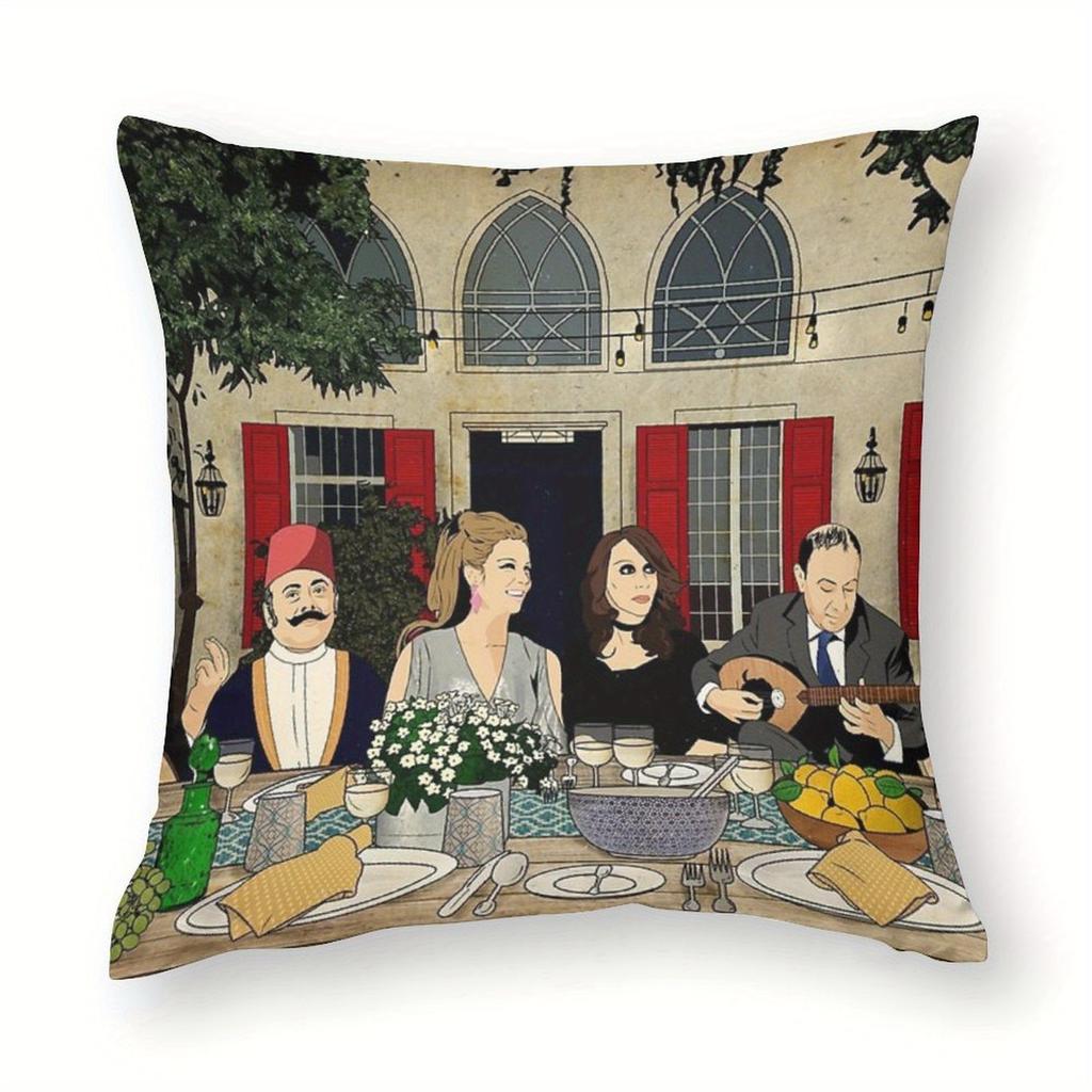 pc Lebanese Party Pillow Cover Arabic Dining Scene Guitarist Print Traditional Lebanese Home Decor Cushion Case