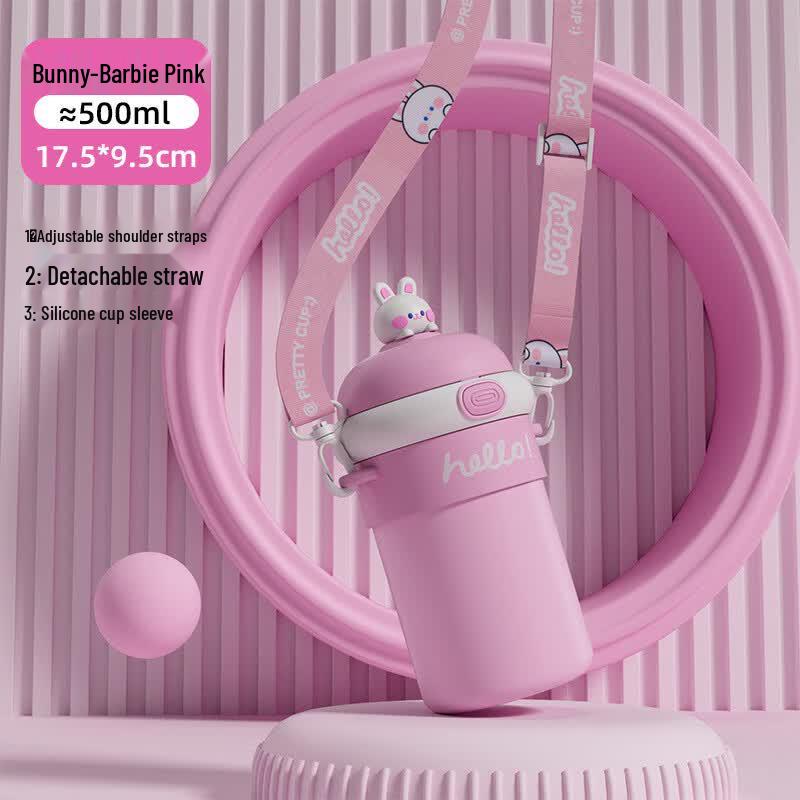 Cute Cartoon Glass Water Cups with Straps (2-Pack)