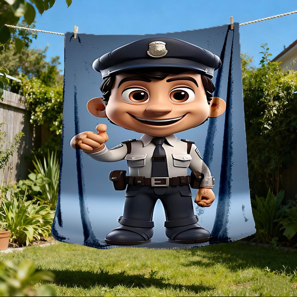 1pc Policeman Print Outdoor Flannel Blanket , Machine Washable Perfect Gift for Birthday , Holiday Travel Accessory , Durable Material