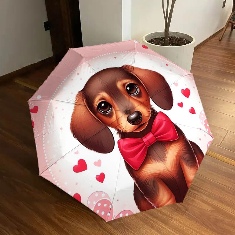 1pc Dachshund with Red Bow Tie Umbrella with Plastic Handle,Suitable for All Seasons Home Travel Outdoor UmbrellaDD300