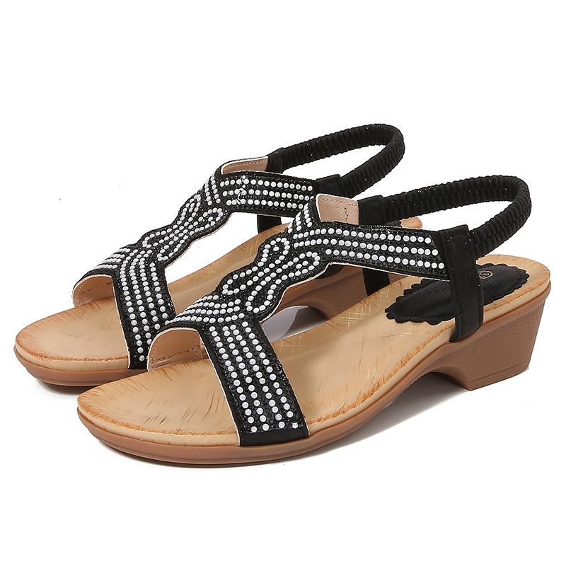 2024Ladiesshoes Bohemian новые модные босоножки со стразами на платформе и танкетке женские туфли