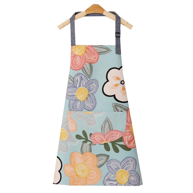 Cartoon Pattern Cotton Apron with Large Front Pocket No Sleeve Hanging Neck for Men Women Unisex Adjustable Kitchen Cooking