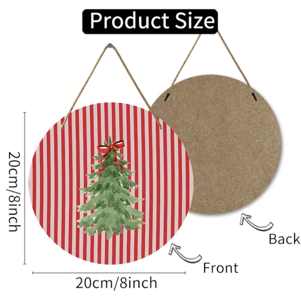 Vintage Christmas tree print decorative sign Round Wooden Hanging Plaque wall art ornament rustic festive farmhouse home holiday decor