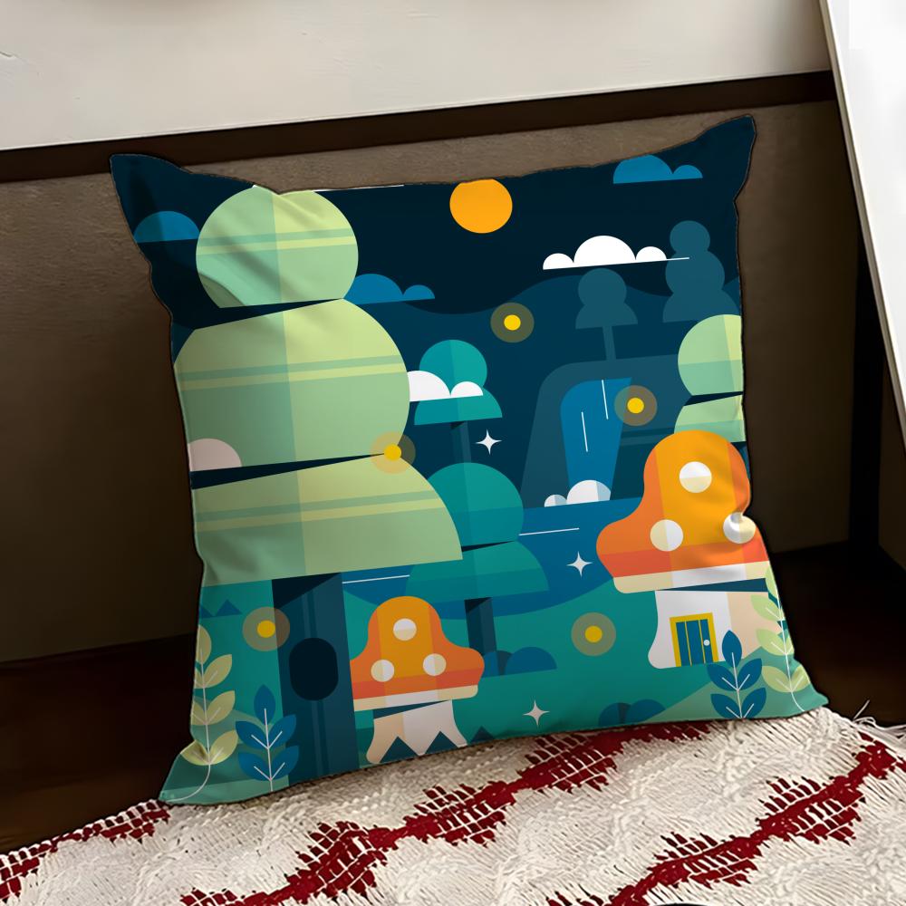 Colorful Geometric Landscape Cushion Cover Reversible Soft Durable Pillow Cover Home Car MultiScene Use for Daily Comfort