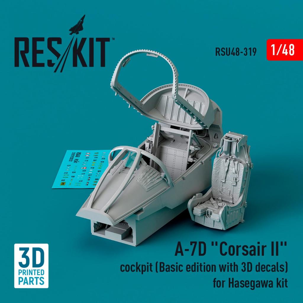 Reskit Пластиковые детали для модели 1/48 A-7D с 3D-наклейкой на интерьер кабины базового выпуска (Для Хасэгавы) РСКУ48-0319