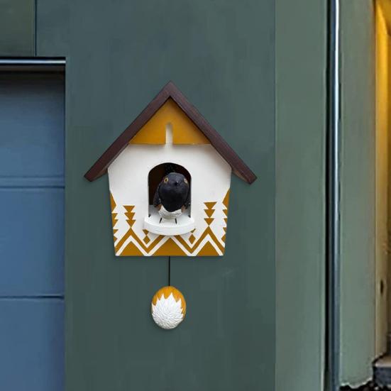 Whimsical Kinetic Art Birdhouse Wall Decor Handmade Wooden Decorative Wall Ornament Patchwork Garden Decoration