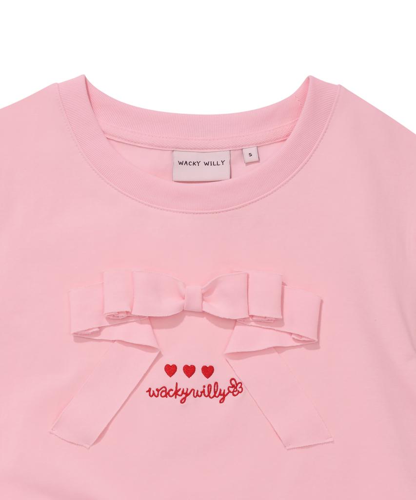 WACKY WILLY [Lo.Fl] Women'S Ribbon Short Sleeve T-Shirt Pink
