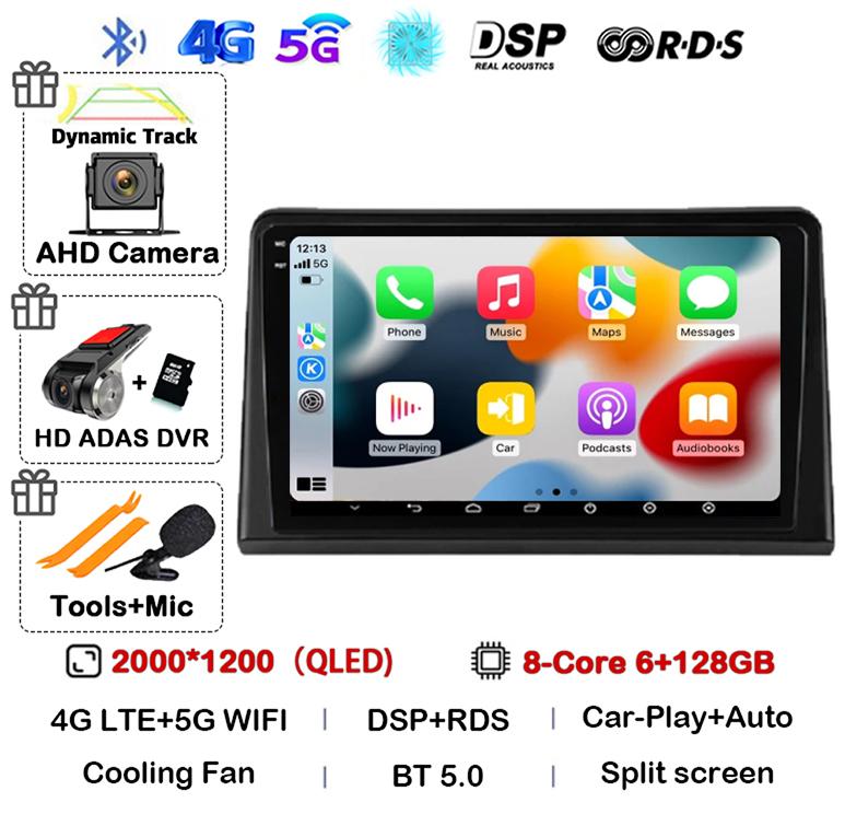 Android 14 Carplay Auto Автомагнитола для Renault Express 2021 Мультимедийный видеоплеер GPS-навигация Авторадио 360 Камера Стерео