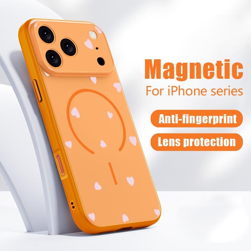 Милый мультяшный чехол с сердечками для iPhone 17 Pro Max Funda iPhone 16 15 14 13 Pro Max Магнитный для Magsafe Гибридный Тонкий Матовый Чехол
