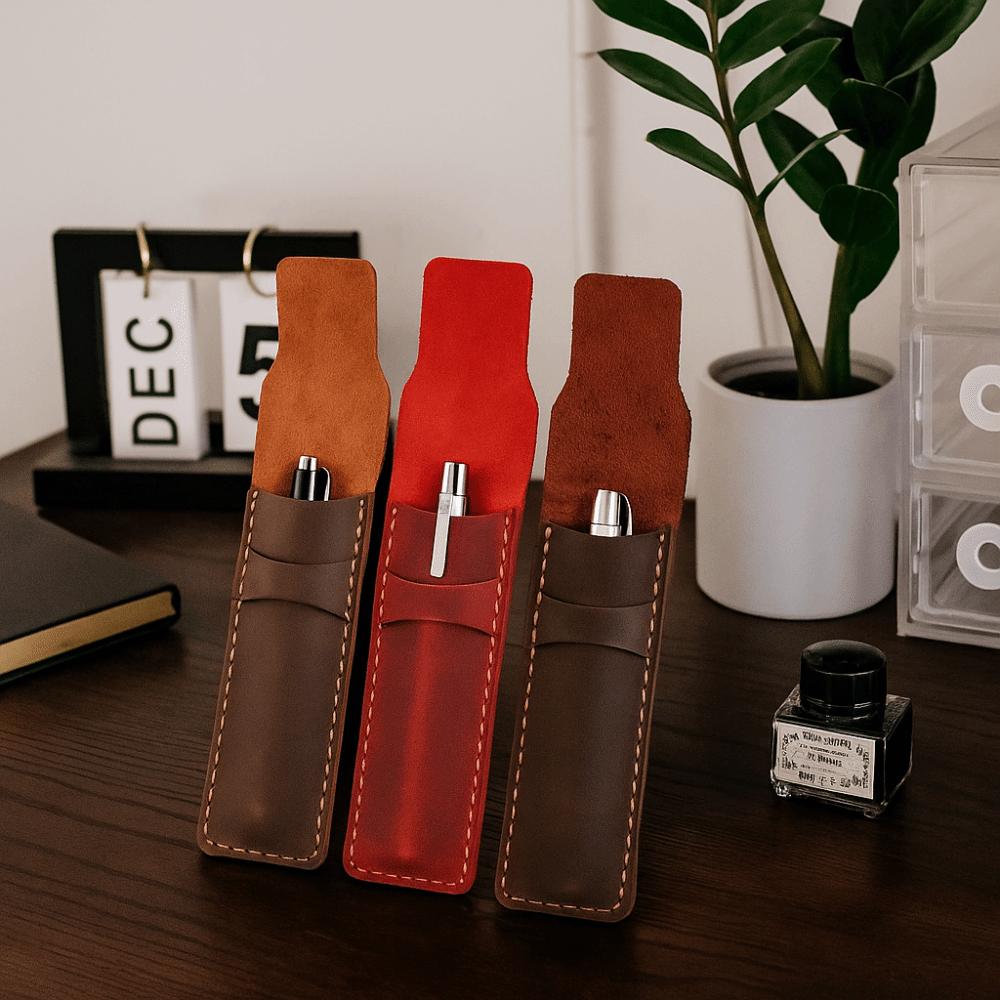 Holder Pen Protective Bag Flip Cover Pen Storage Pouch Pencil Case Leather Pen Bag  College