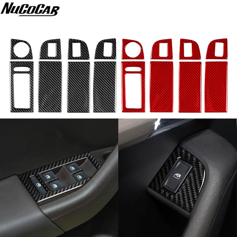 For Skoda Octavia 2017- Carbon Fiber Door Window Control Button Panel Frame Car Accessories Interior Decorative Stickers