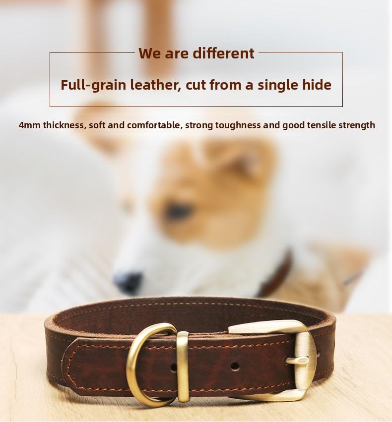 Dog cowhide collar Dog neck collar Retro copper hook head Medium and large dog pet products Durable and breathable