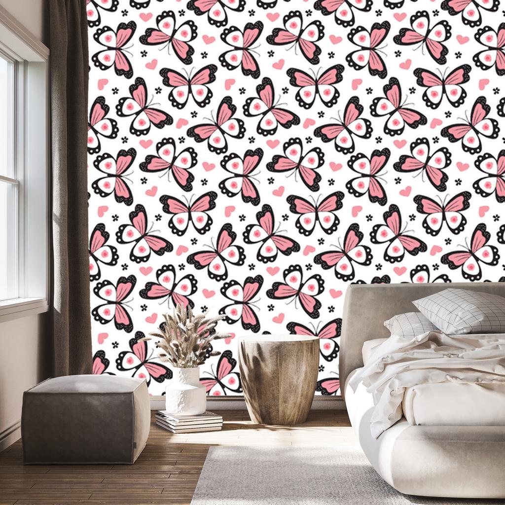 Butterflies, hearts and flowers wallpaper for living room and bedroom 50x1000
