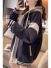 Women's Fleece-Lined Hooded Sweatshirt: Autumn/Winter Loose Fit Korean-Style Baseball Jacket