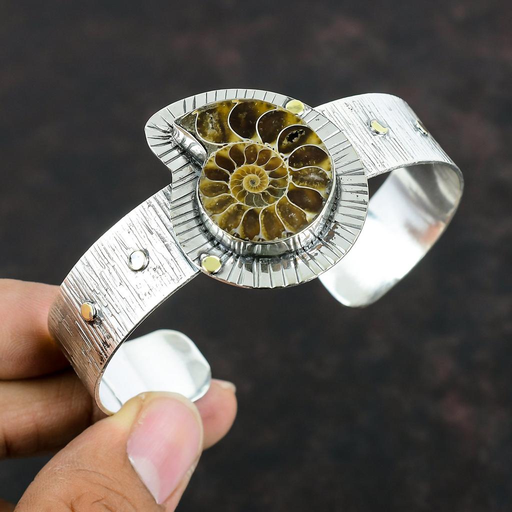Ammonite Fossil Cuff Bracelet Gemstone Handmade Bangle 925 Sterling Silver Cuff Bracelet Adjustable Bangle Silver Jewelry Anniversary Gifts