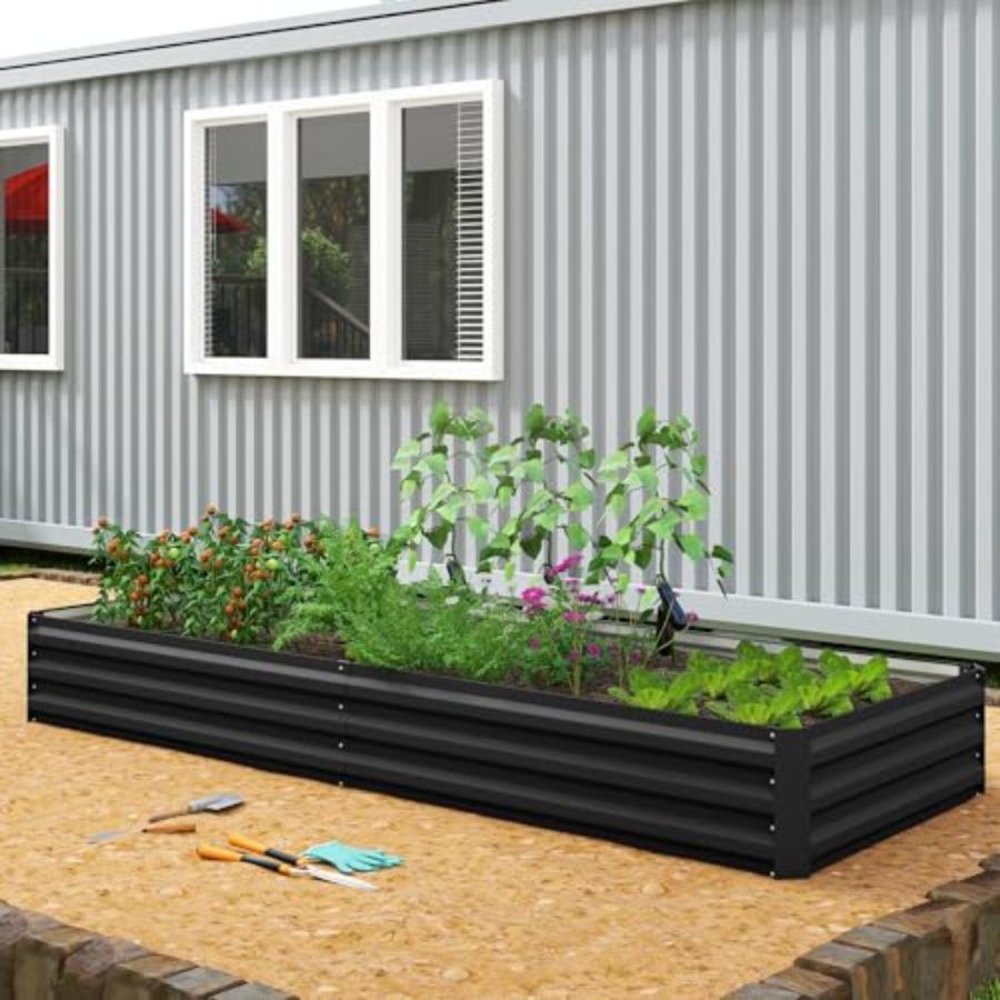 Оцинкованная приподнятая грядка 8' x 3' x 1' Металлическая клумба для выращивания овощей, цветов, трав, суккулентов Черная