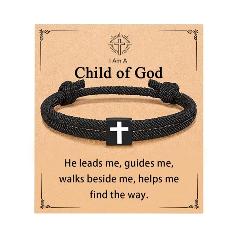 JYL TS Bracelet Men Braided Cross Charm Safeguards Journey & Stability