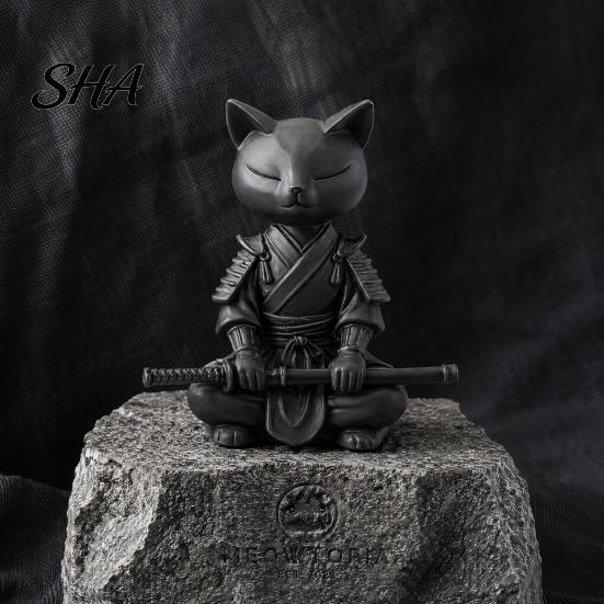 Украшение для кошки Идея подарка 3D-печатная фигурка рыцаря, Медитирующий декор для стола в позе воина Дзен, Устойчивая фигурка Минималистичная матовая скульптура животного