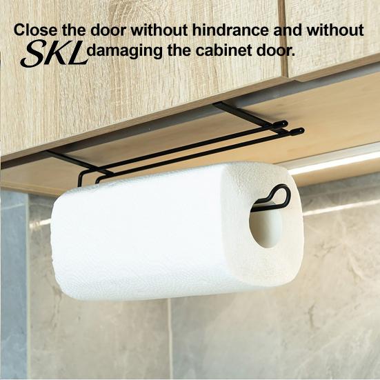 Kitchen Countertop Space Saver Hanging Paper Towel Rack, Drill-Free Metal Organizer, Saving Heavy Duty Organizer Storage Rack for under Cabinet