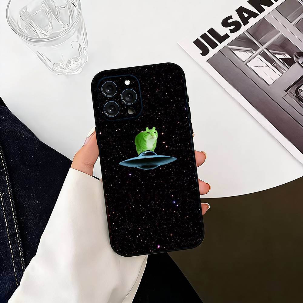 A-alien cat Green Phone Case Silicone Soft For IPhone 17 16 15 14 13 12 11 X XR Plus Pro Max Plus