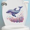 Cartoon Whale Flower Toilet Sticker Removable Self-adhesive Waterproof PVC Living Room Wall Art Bathroom Toilet Lid Decoration Decal