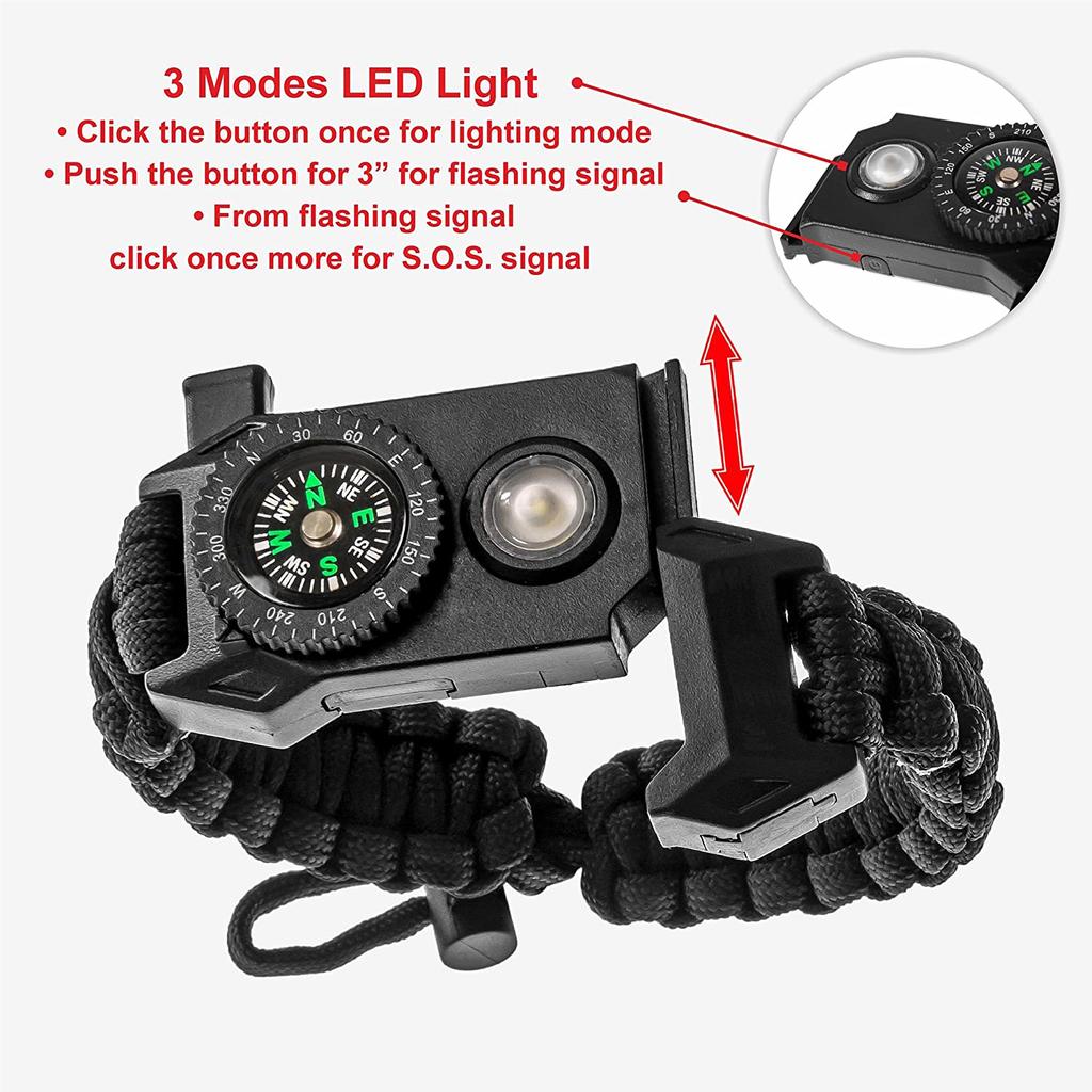 Men Outdoor LED Light Survival Compass Umbrella Rope SOS Bracelet Emergency Rescue Wristband Compass Sport Whistle Bracelets