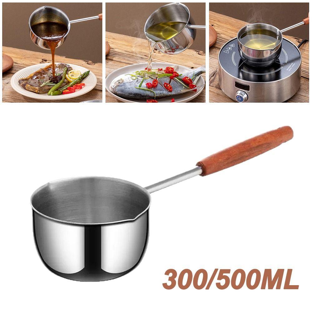 Wooden Handle Milk Pan Long-handled Oil Splashing Gadget for Preventing Hot Oil From Scorching