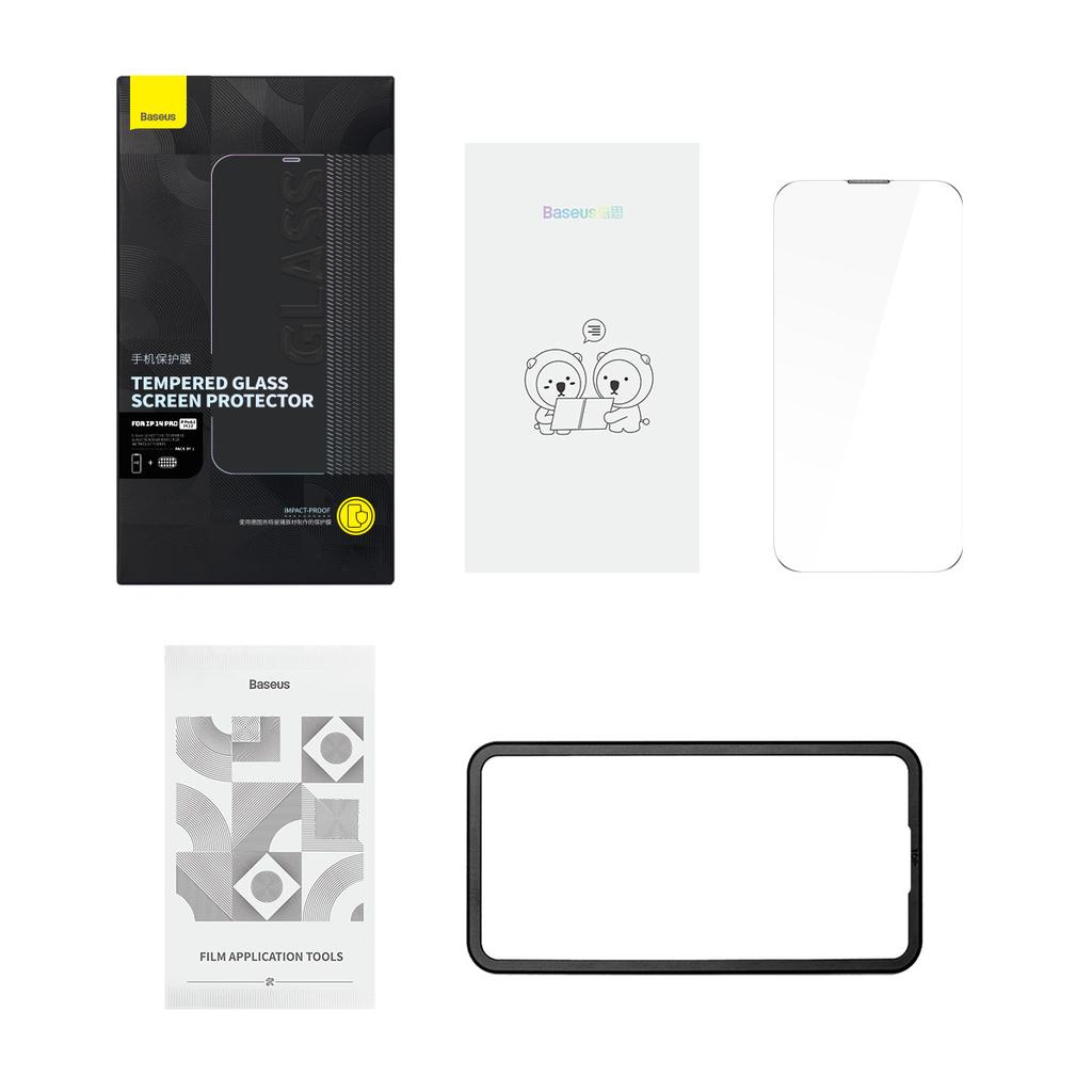 Baseus Tempered Glass Screen Protector with Speaker Guard & Installation Frame for iPhone 14 Pro - Ultra-Thin 0.3mm