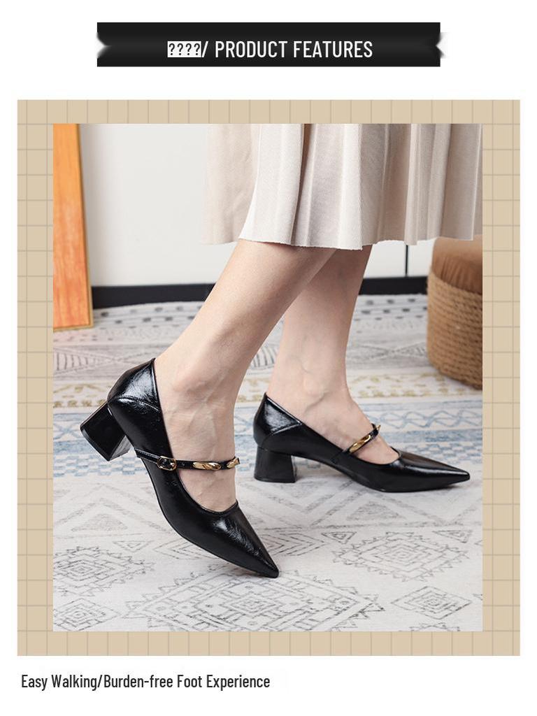 2025 Autumn Black Leather Mary Jane Shoes: Versatile, Pointed Toe, Low-Cut, Low Block Heel, Comfortable, Elegant for Women