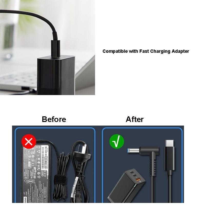 100 Вт 65 В Универсальный адаптер-разъем Type C для ноутбука, DC-разъем, USB-C кабель для зарядки, набор из 10 шт.