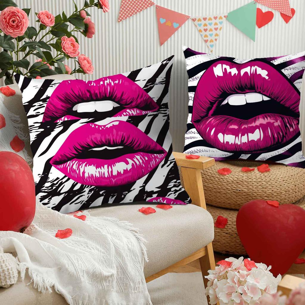 Fashionable Lip Print Zebra Digital Printing Pillow Cover Short Plush Suitable Living Rooms Bedrooms Sofas Throw Cushion Cover