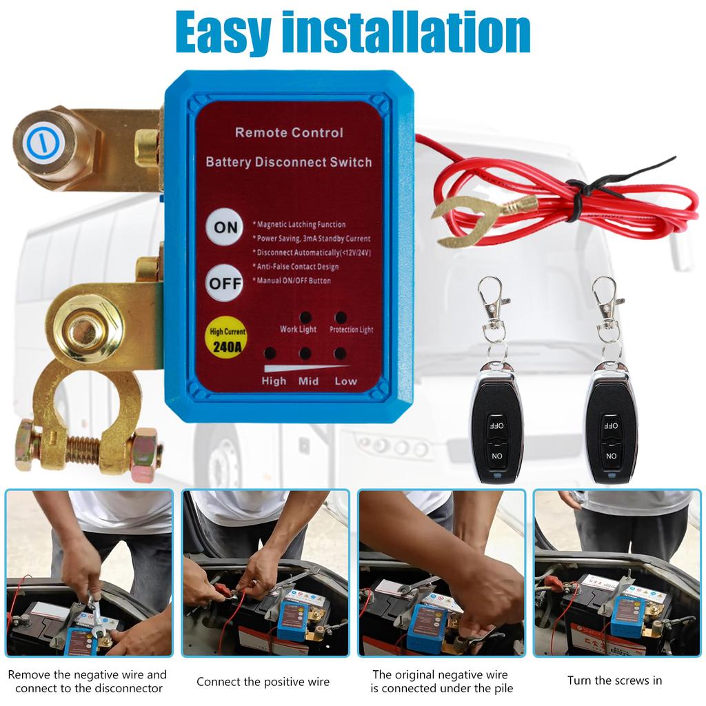 Car Kill Switch 12V 240A Remote Battery Disconnect Switch Anti Theft Car Battery Cut Off Switch for Car RV ATV Boat Truck