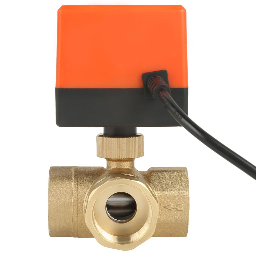AC 220V Brass Electric Motorized Ball Valve 3 Way 3 Wire T Type 1.6pa Thread DN25 G1
